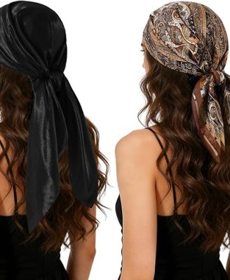 GERINLY 2 Pack Head Scarf for Women, Boho Hair Scarf Top, Large Bandana Hair Scarves Wrap